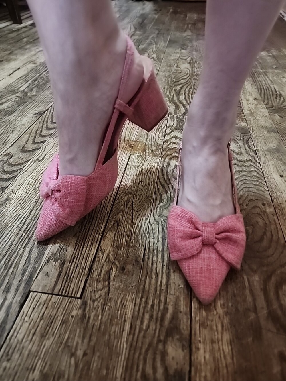 Journee Tailynn Pink Slingback Pumps Block Heel Pointed Toe Bow Accent  7 1/2M